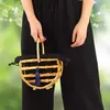 Semi round bamboo woven bag new bamboo root tassel woven bag summer show beach bag pure manual rattan woven bag