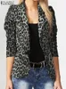 Zanzea överdimensionerade knappar upp utgifter kvinnor ol blazer mode damkontor passar vår sommar kvinnliga leopard lapel rockar 240127