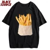 Men's T Shirts Retro Harajuku Y2K Street Funny Wild Casual Fashion Double-sided Printing French Fries Sweater Shirt