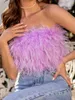 Tanks pour femmes Wsevypo Femmes Furry Plumes Tube Tops Chic Mode Été Sans Manches Hors Épaule Crop Tank Party Club Bandeau Gilet