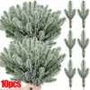 Decorative Flowers 5/10Pcs Artificial Pine Needles Christmas Snow Frosted Branches Fake Greenery Leaves Sprigs Stem Xmas Garland Decorations