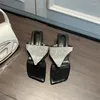 Terlik 2024 El yapımı kare ayak parmağı Rhinestone kadın moda zarif dış bayan ayakkabıları flip floplar ince topuklular chaussure femme