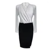 Arbetsklänningar faller 2024 Ladies Office wrap lapptäcke mantel midi klänning vår high end kvinnor v nack bodycon elegant kvinnor vestidos