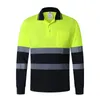 Men's T Shirts ANSI Class 2 Hi Vis Yellow Navy Long Sleeve Reflective Polo Shirt Safety Work For Construction Men