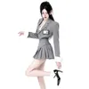 Retro marrom xadrez colete camisa casaco saia define menina estilo faculdade terno plissado mini feminino sexy coreano jaqueta blazers 240202