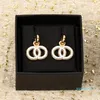 Designer Brass Earrings Classic Double Letter Pendant Inlaid Swarovski Diamonds Women Charm Jewelry Girl Fashion Gift