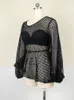 Women's Blouses See Through Blouse For Women Black Skew Collar Long Sleeve High Waist Irregular Ruffles Sexy Pullover Tops Stylish Shirts