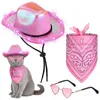 Hundebekleidung Kostüm mit Licht Haustier Party Hut Schal Set Cowboy LED Herz Linse Brille Schnürhals für Katze