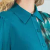 Blouses pour femmes Love Fall Revers Simple Boutonnage Bulle À Manches Longues Turquoise Et Bleu Asymétrique Blanc Brun Halo Dye Chemise En Soie De Mode