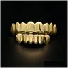 Grillz, grille dentystyczne złote zęby Gold Grillz Zestaw mody bioder biżuterii wysokiej jakości osiem 8 górnych zębów sześć dolnych grilli upuszcza delikates