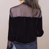 Blouses pour femmes Vêtements féminins Sexy Gaze Sheer Blouse Chic Simple boutonnage Décontracté Couleur Unie 2024 Printemps Automne Tout-match Col Montant