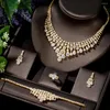 Halsbandörhängen Set Hibride Exclusive Cubic Zirconia 4pcs Jewelry 2024 Shining Copper Tassel Dubai för Ladies Collier Mariagen-1223