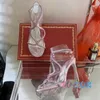 Sandálias Luxo Rosa Cruz Cristal Strap Alto Salto Real Couro Fivela Rodada Peep Toe Grande Tamanho Mulheres Sapatos de Casamento Verão