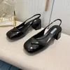 Dress shoes Patent leather pumps elegant summer triangle brushed leather sandals shoes for women slingback pump luxury footwear women high heels party wedding 2.3 08