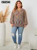 GIBSIE Plus Size Lantern Sleeve V Neck rainbow Sweater Women Autumn Winter Fashion Loose Sweet Ladies Knit Pullover Jumper 240202