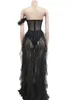 Abiti casual Beyprern Bellissime increspature Chffion Party Feather Maxi Dress Elegante corsetto a rete trasparente Abiti lunghi Abiti di compleanno