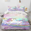 Set di biancheria da letto Unicorno Simpatico cartone animato Set consolatore Copripiumino Trapunta letto Federa Queen Per bambino Ragazzo Ragazza regalo