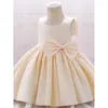 Girl Dresses Fashion Square Collar Draped Drapped Breve caviglia solida Lunghezza A-Line Abiti di raso Cute Casual Party Wedding Kids Kids