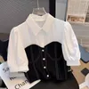 Camicette da donna Camicie patchwork Donna Stile preppy Chic Progettato BF Top corto estivo Coreano Elegante Adorabile Giovane Ulzzang OL Elegante bavero