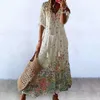 Casual Dresses Tassel Sling Long Dress Flower Print a-line maxi med dekor v hals för semester strand kvinnors halv ärmar lös