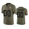 Minnesota''Vikings''Men # 4 Dalvin Cook 19 Adam Thielen 18 Justin Jefferson 22 Harrison Smith Mulheres Juventude Olive Custom Salute To Service Limited Jersey