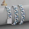 Vvs moissanite cubana link corrente colar azul e branco cor dupla bling diamante freio hip hop arco circular corrente cubana