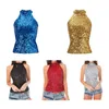 Débardeurs pour femmes Femmes Halter Neck Tops sans manches Sequin Casual Cami Night Out Party Blouse N7YF