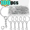 Nyckelringar 100/50st Metal Blank Keyring Keychain Split Rings KeyFob Key Lobster Clasp Pendant Ring rostfritt stål