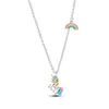 Pendants Silver 925 Women Colored Rainbow Unicorn Pendant Chain Necklace