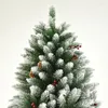 Juldekorationer konstgjorda jultree 180 cm/ 150 cm/ 120 cm snöigt Xmas -träd med pinecones och röda bär vita grenstoppar