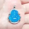 Pendanthalsband charm 22x25mm Buddha Blue Carnelian Chalcedon Agates Inlaid Rhinestone Halsband