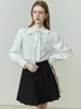Blouses pour femmes FSLE Style coréen Col montant Chemise solide pour les femmes Printemps Automne Double Wear Bow Ruban Acétate Fibre Femme