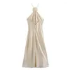 Casual Dresses TRAF Flower Halter Dress Woman Backless Satin Long Women Summer Elegant Party Off Shoulder Sexy Evening