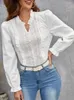 Women's Blouses Elegant Lace Stitching Fashion Puff Long Sleeve Top Casual White Shirt Youth Woman 2024