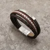 Charme pulseiras na moda em couro homens moda aço multicamada trançada corda corrente para jóias masculinas pulsera hombre atacado