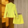 High Street Spring Summer Chic Design Fresh Yellow Blazer Rok Pak Twee stukken Sets met Blet Beautiful Women Clothing 240118