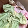 Robes d'été pour filles, mode, nœud papillon, dos nu, princesse, maille, manches bouffantes, robe de soirée