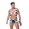 Striped Men Prisoner Costume Halloween Cosplay Uniform Sexy Lingerie Set Suspender Boxer Shorts With Hat Chain Collar Wristbands215q