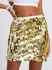 Skirts Women's Solid Color Sequin Mini Skirt Glitter Belly Dance Short Pencil Clubwear Festival Costume For Concert