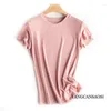 Kvinnors T-skjortor 2024 Fashion Top Spring/Summer Sexig fit Silk Ice Benable Solid Loose Short Sleeve T-shirt kläder för kvinnor