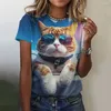 Damen-T-Shirts, kurzärmeliges T-Shirt, lustiges, modisches Rundhals-Top, 3D-Kawaii-Katzen-Druck, süß und großzügig, verkaufendes Straßen-Shirt, 6XL