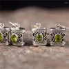 Dangle Earrings Women's Vintage Green Oval Stone Ethnic Jewelry Silver 2024 Spiral Design Pendant Accessories