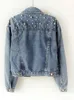 DEAT livraison rapide automne mode femmes Denim veste à manches longues bouton lâche perles revers court sauvage décontracté 2024 AP446 240201