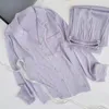 Mulheres sleepwear moda pijamas para mulheres roxo cardigan seda calças de mangas compridas cetim casa roupas aconchegante homewear primavera verão pjs