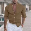 Camicie casual maschile 2024 Spring Autumn Fashion Linen Linen Shirt Servi a maniche lunghe Collar classico Colore solido traspirante