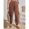 Kvinnors byxor avslappnad avsmalnande harem Löst fit Flax Kvinnor Summer Pant Two Piece Outfits för