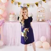 Kız Elbiseler Dxton Girls Cartoon Unicorn Elbise 2024 Toddler Pulin Sundress Uçan Kollu Vestidos Sıradan Çocuk Giyim Yaz 3-8 Yıl