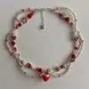 Choker 2024 Y2K Red Strawberry Necklace Pearls Beaded Beautiful Glass