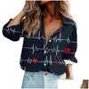 Sweats à capuche pour femmes Sweatshirts Chemise Blouse Saint Valentin Amour Imprimer Bouton Manches Longues Casual Col Basique Regar Top Chemises Blouses Drop Otcro