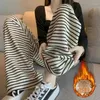 Pantaloni da donna GIDYQ Nero Bianco a righe Gamba larga Donna Coreano Allentato Casual Pantaloni a vita alta Y2k Streetwear Harajuku Hip Hop Pant